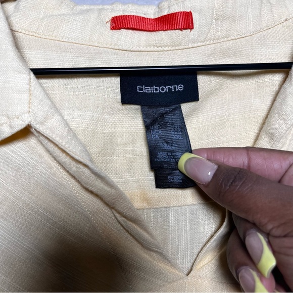 Claiborne Women 100% Linen Plus Size‎ Top XXL Butter Yellow Tunic Popover Lagen - Picture 3 of 7